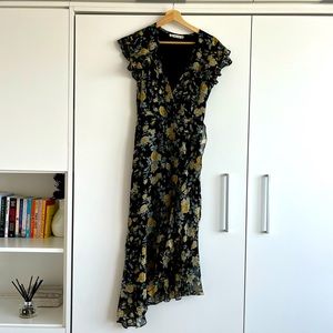 A&F chiffon floral midi wrap dress, size xs